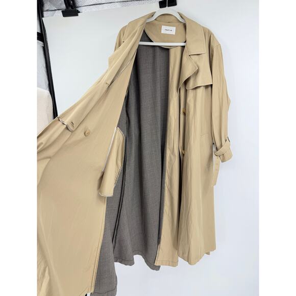 FRAY I.D Double Breasted Trench Coat Oversized Mix Pattern Japanese Minimalism S - Picture 12 of 16